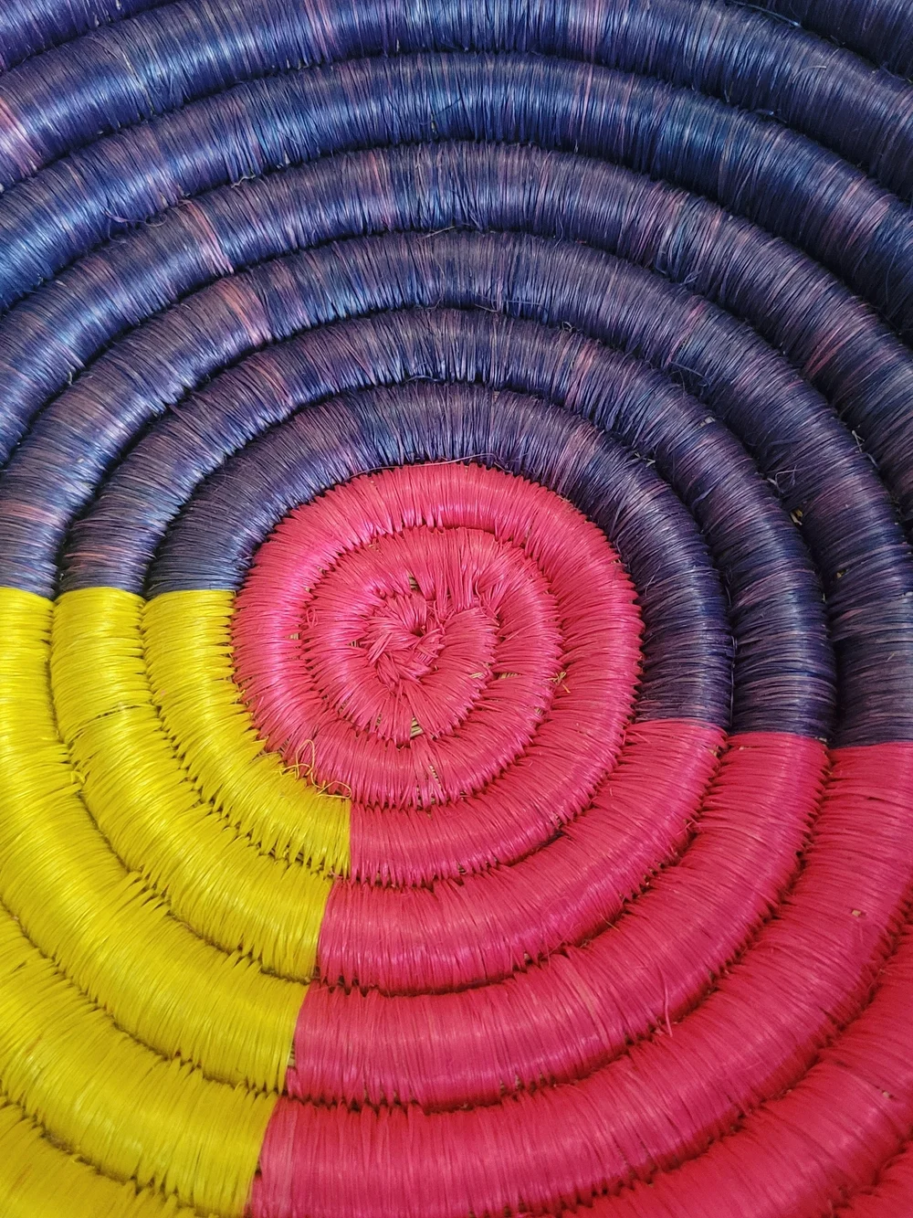 Handwoven Rwandan Colorful Coiled Basket - Fuchsia, Purple & Yellow
